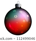Realistic round Christmas ball with green and red gradient, stars and flares isolated on a white background. Clipart for christmas tree. 112499046