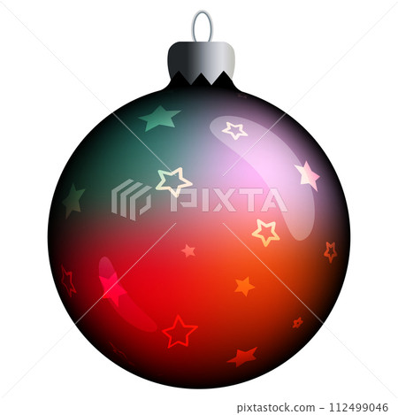 Realistic round Christmas ball with green and red gradient, stars and flares isolated on a white background. Clipart for christmas tree. 112499046