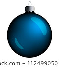 Realistic round Christmas ball with blue gradient and flares isolated on a white background. Clipart for christmas tree. 112499050