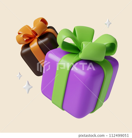 3d Halloween gift icon. Traditional element of decor for Halloween. icon isolated on gray background. 3d rendering illustration. Clipping path. 112499051