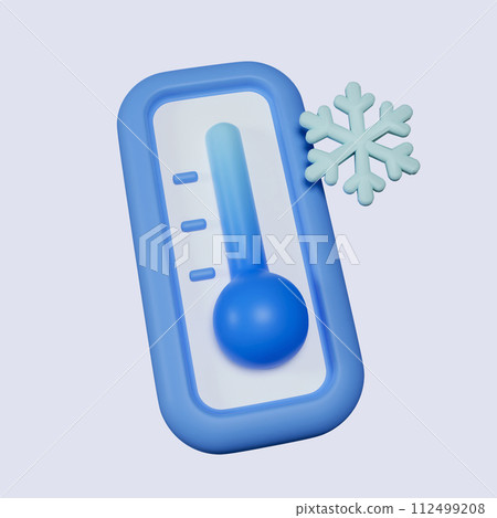 3d weather. Cold thermometer. Thermostat meteorology. icon isolated on gray background. 3d rendering illustration. Clipping path. 112499208