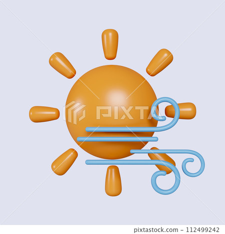 3d weather. wind and sun. icon isolated on gray background. 3d rendering illustration. Clipping path. 3d weather. wind and sun. icon isolated on gray background. 3d rendering illustration. Clipping path. 112499242