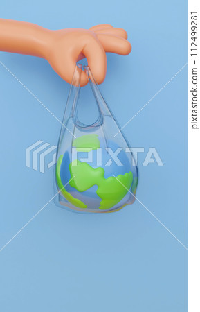 3d The earth is in a plastic bag that is held up by a human hands environmental concept. Global warming concept. save the planet. 3d rendering illustration. 3d The earth is in a plastic bag that is held up by a human hands environmental concept. Global warming concept. save the planet. 3d rendering illustration. 112499281