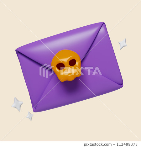 3d Halloween death letter icon. Traditional element of decor for Halloween. icon isolated on gray background. 3d rendering illustration. Clipping path. 3d Halloween death letter icon. Traditional element of decor for Halloween. icon isolated on gray background. 3d rendering illustration. Clipping path. 112499375