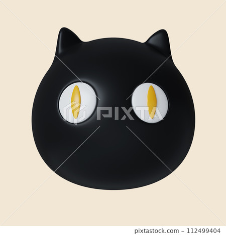 3d Halloween Head of black cat icon. Traditional element of decor for Halloween. icon isolated on gray background. 3d rendering illustration. Clipping path. 3d Halloween Head of black cat icon. Traditional element of decor for Halloween. icon isolated on gray background. 3d rendering illustration. Clipping path. 112499404