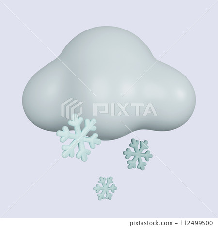 3d weather. Cloud with snowflakes .snowy day. icon isolated on gray background. 3d rendering illustration. Clipping path. 112499500