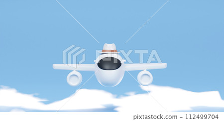 3D Airplane with hat flying traveling concept 3d illustration 112499704