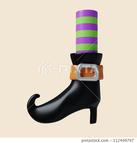 3d Halloween witch legs icon. Traditional element of decor for Halloween. icon isolated on gray background. 3d rendering illustration. Clipping path. 112499797