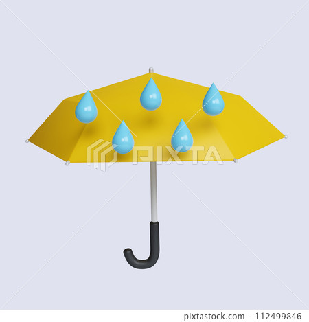 3d umbrella with rain. rainy day. icon isolated on gray background. 3d rendering illustration. Clipping path. 3d umbrella with rain. rainy day. icon isolated on gray background. 3d rendering illustration. Clipping path. 112499846