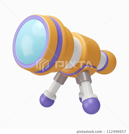 3d telescope. minimal school icon. isolated on background, icon symbol clipping path. 3d render illustration 112499857