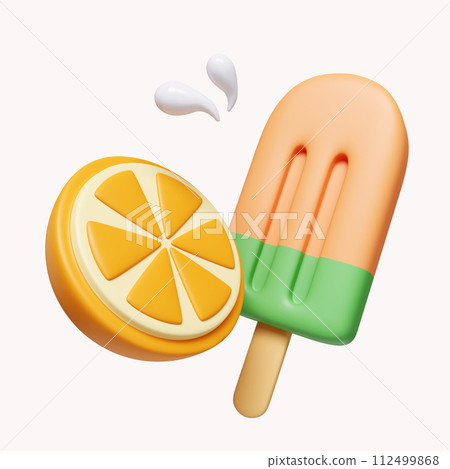 3d orage and ice cream for summer time. icon isolated on white background. 3d rendering illustration. Clipping path. 112499868