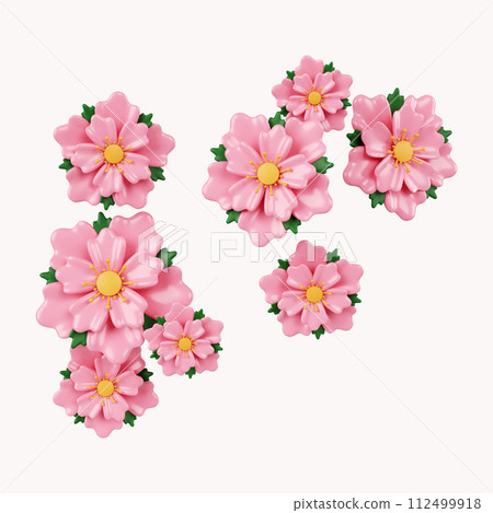 3d Sakura flowers .icon isolated on white background. 3d rendering illustration. Clipping path. 3d Sakura flowers .icon isolated on white background. 3d rendering illustration. Clipping path. 112499918