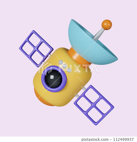 3d Satellite communications. icon isolated on purple background. 3d rendering illustration. Clipping path. 112499937