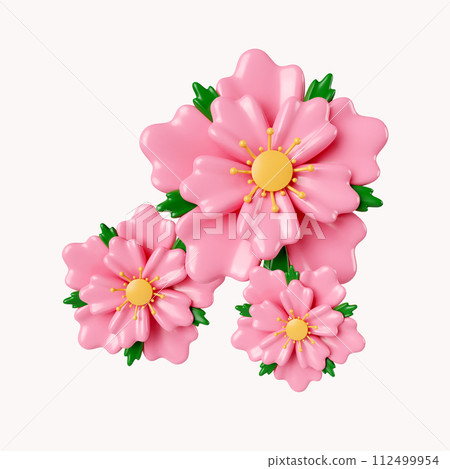 3d Sakura flowers .icon isolated on white background. 3d rendering illustration. Clipping path. 3d Sakura flowers .icon isolated on white background. 3d rendering illustration. Clipping path. 112499954