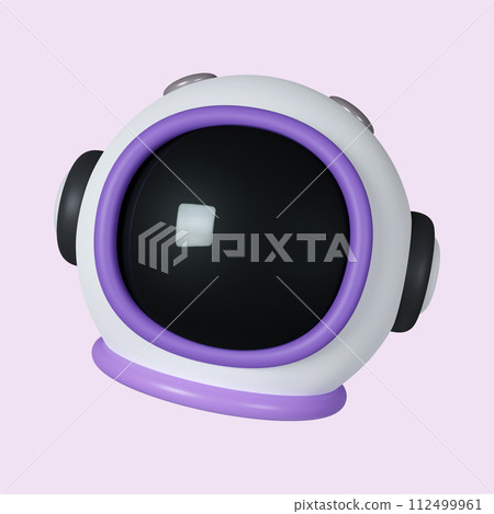 3d astronaut helmet. clear glass for space exploration and flight in cosmos. icon isolated on purple background. 3d rendering illustration. Clipping path. 3d astronaut helmet. clear glass for space exploration and flight in cosmos. icon isolated on purple background. 3d rendering illustration. Clipping path. 112499961