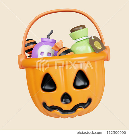3d Halloween icon. Traditional element of decor for Halloween. icon isolated on gray background. 3d rendering illustration. Clipping path. 112500000