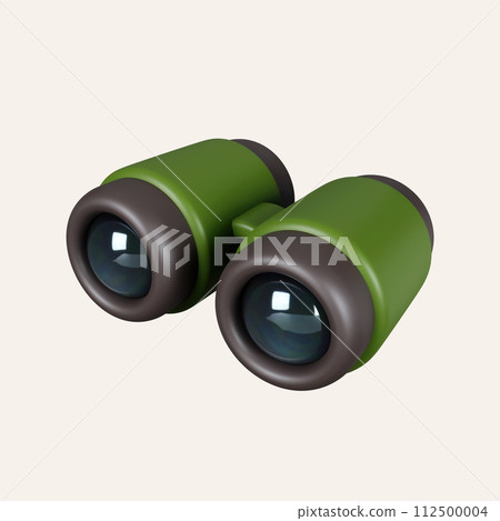 3d Binoculars. Camping and hiking equipment. Summer camp and holiday vacation. icon isolated on white background. 3d rendering illustration. Clipping path. 3d Binoculars. Camping and hiking equipment. Summer camp and holiday vacation. icon isolated on white background. 3d rendering illustration. Clipping path. 112500004