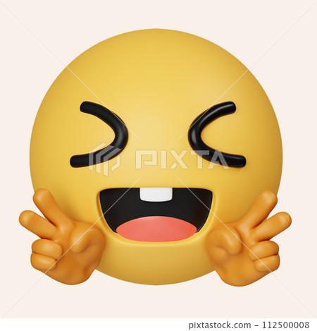 3d smile emoji with two finger. Emoticon showing the V. icon isolated on gray background. 3d rendering illustration. Clipping path. 112500008