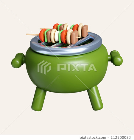 3d barbecue grill. elements for camping, hiking , summer camp, traveling, trip. icon isolated on white background. 3d rendering illustration. Clipping path. 3d barbecue grill. elements for camping, hiking , summer camp, traveling, trip. icon isolated on white background. 3d rendering illustration. Clipping path. 112500083
