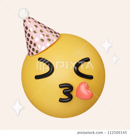 3d party emoji celebrate emoticon. Happy birthday face hat emoji. icon isolated on gray background. 3d rendering illustration. Clipping path. 3d party emoji celebrate emoticon. Happy birthday face hat emoji. icon isolated on gray background. 3d rendering illustration. Clipping path. 112500145