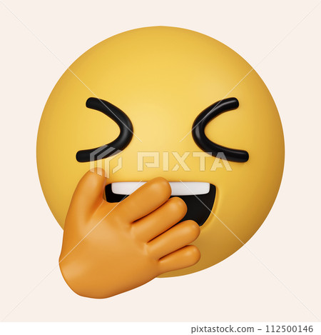 3d Chuckle Emoji. Emoticon cover mouth with hand while laughing. icon isolated on gray background. 3d rendering illustration. Clipping path. 3d Chuckle Emoji. Emoticon cover mouth with hand while laughing. icon isolated on gray background. 3d rendering illustration. Clipping path. 112500146