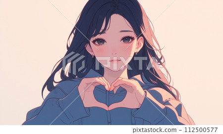 一個女人用手錶達心形符號的插圖 一個女人用手錶達心形符號的插圖 112500577