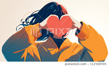 Illustration of a woman expressing a heart symbol with her hands 112500595