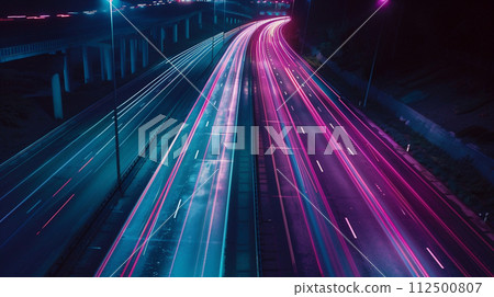 Night road and light trails Night road and light trails 112500807