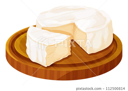 Camembert cheese, brie french soft creamy food on wooden tray isolated on white background.  112500814