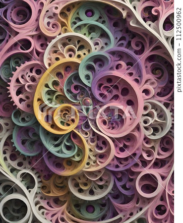 Abstract Texture with Swirling Patterns in Various Shades of Purple, Green, Yellow, and Pink, Generative AI 112500962