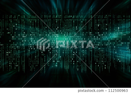 Abstract background of falling binary code in a green matrix style 112500963