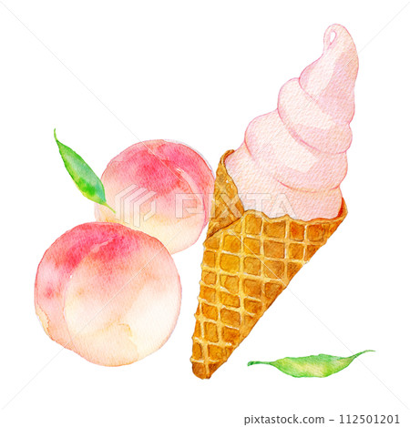 Watercolor illustration local soft-serve ice cream peach soft-serve ice cream 112501201