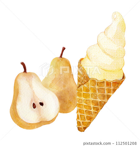 Watercolor illustration local soft serve ice cream pear soft serve Watercolor illustration local soft serve ice cream pear soft serve 112501208