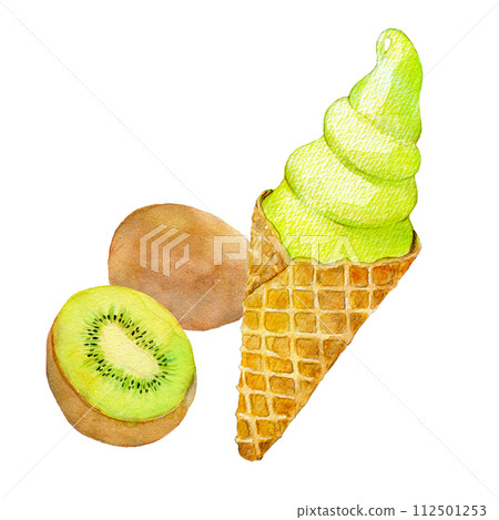 水彩插圖當地軟冰淇淋獼猴桃味 112501253