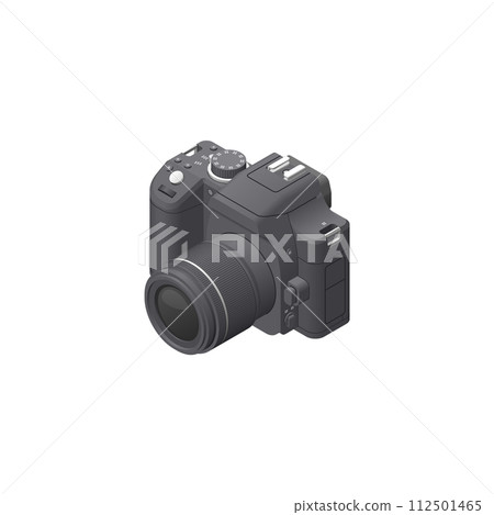 Illustration of a single-lens reflex camera drawn in isometric projection 112501465