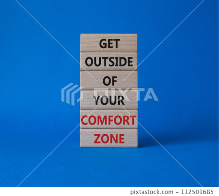 Get outside of your comfort zone symbol. Concept words Get outside of your comfort zone on wooden blocks. Beautiful blue background. Business concept. Copy space. Get outside of your comfort zone symbol. Concept words Get outside of your comfort zone on wooden blocks. Beautiful blue background. Business concept. Copy space. 112501685