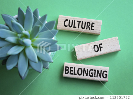 Culture of Belonging symbol. Wooden blocks with words Culture of Belonging. Beautiful green background with succulent plant. Business and Culture of Belonging concept. Copy space. Culture of Belonging symbol. Wooden blocks with words Culture of Belonging. Beautiful green background with succulent plant. Business and Culture of Belonging concept. Copy space. 112501732