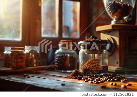 AI-generated content. Vintage Coffee Grinding in Warm Light AI-generated content. Vintage Coffee Grinding in Warm Light 112501921