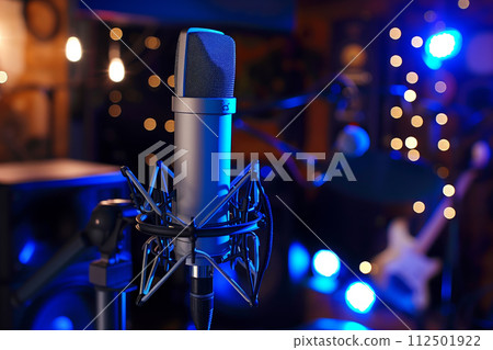 AI-generated content. Condenser microphone in studio lighting AI-generated content. Condenser microphone in studio lighting 112501922