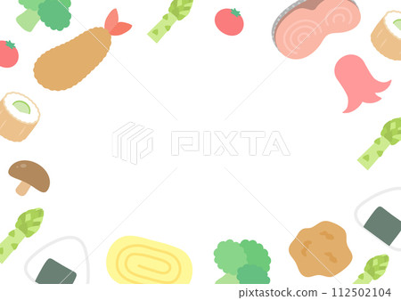 鑲嵌著便當配菜和飯糰的框架插圖 112502104