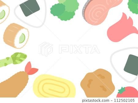 便當框架，流行配菜和飯糰的插圖 112502105