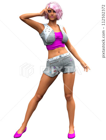 3D Ebony girl in denim shorts 112502372