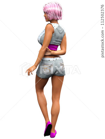 3D Ebony girl in denim shorts 112502376