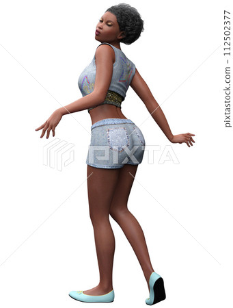 3D Ebony girl in denim shorts 112502377