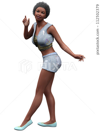 3D Ebony girl in denim shorts 112502379