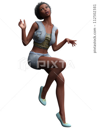 3D Ebony girl in denim shorts 112502381