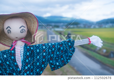 水稻收割後留在稻田裡的稻草人 112502678