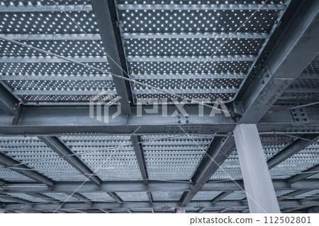 Looking up at the top of the multi-storey parking lot 112502801