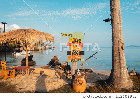 Palm-tree beaches and relaxation areas on the island Palm-tree beaches and relaxation areas on the island 112502912