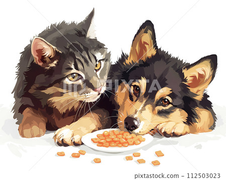 Real illustration of friendly dog and cat-2 112503023